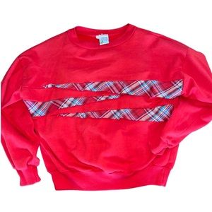 Vintage 80’s Women’s Preppy Sweatshirt: Plaid and Geometric Shapes: Fashion